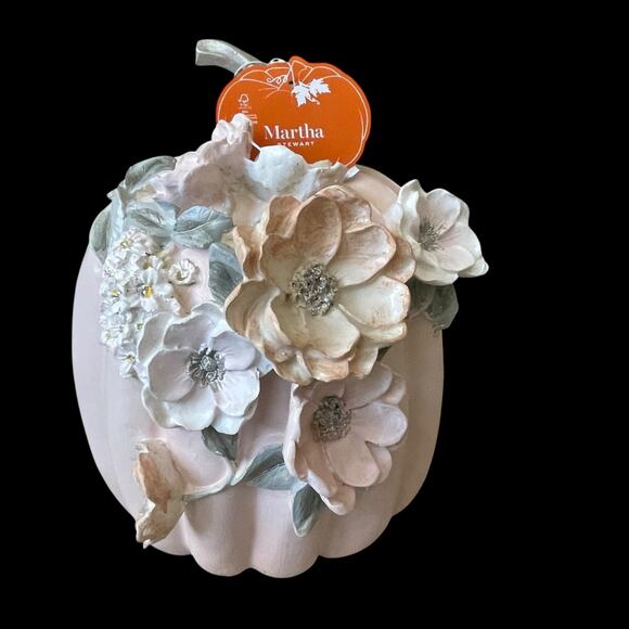 Martha Stewart Floral Embellished Pumpkin 10in Pastel Pink Resin Fall Decor NEW - Picture 14 of 15